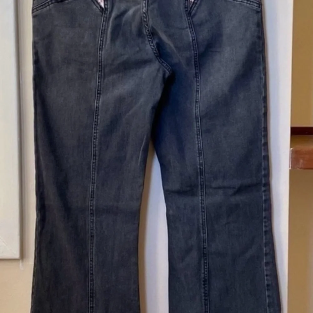 New Free People Firecracker Flare Jeans Patch in Black Python Star - Picture 4 of 6